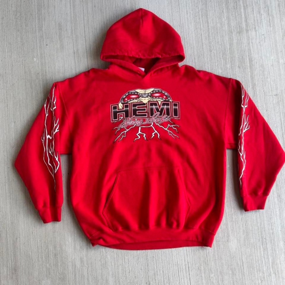 -Vintage‎ Gildan  Dodge Hemi  Lighting Red Pullover Hoodie Mens XL  Grunge Y2K